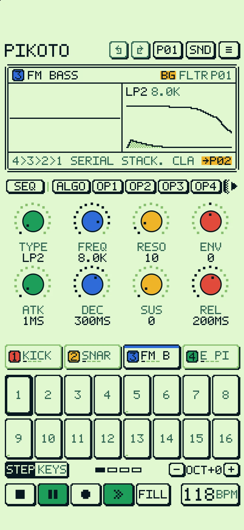PIKOTO in the DMG palette, greens.